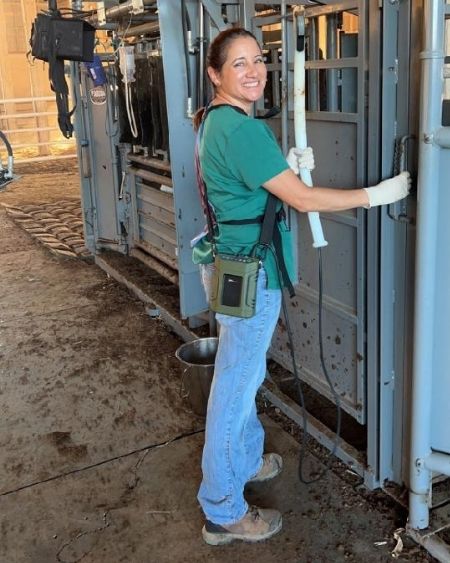 Texas West Animal Health Staff standing at a cattle chute
